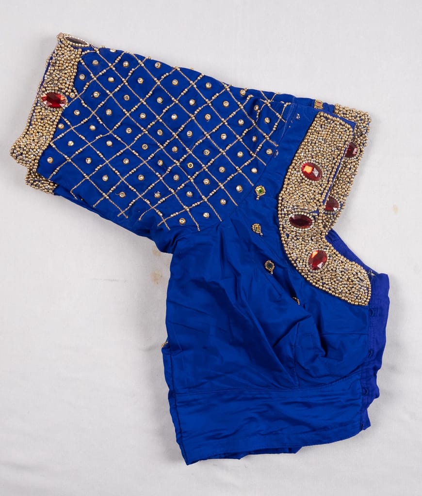 Women's Blue Embroidered Saree Blouse view 2