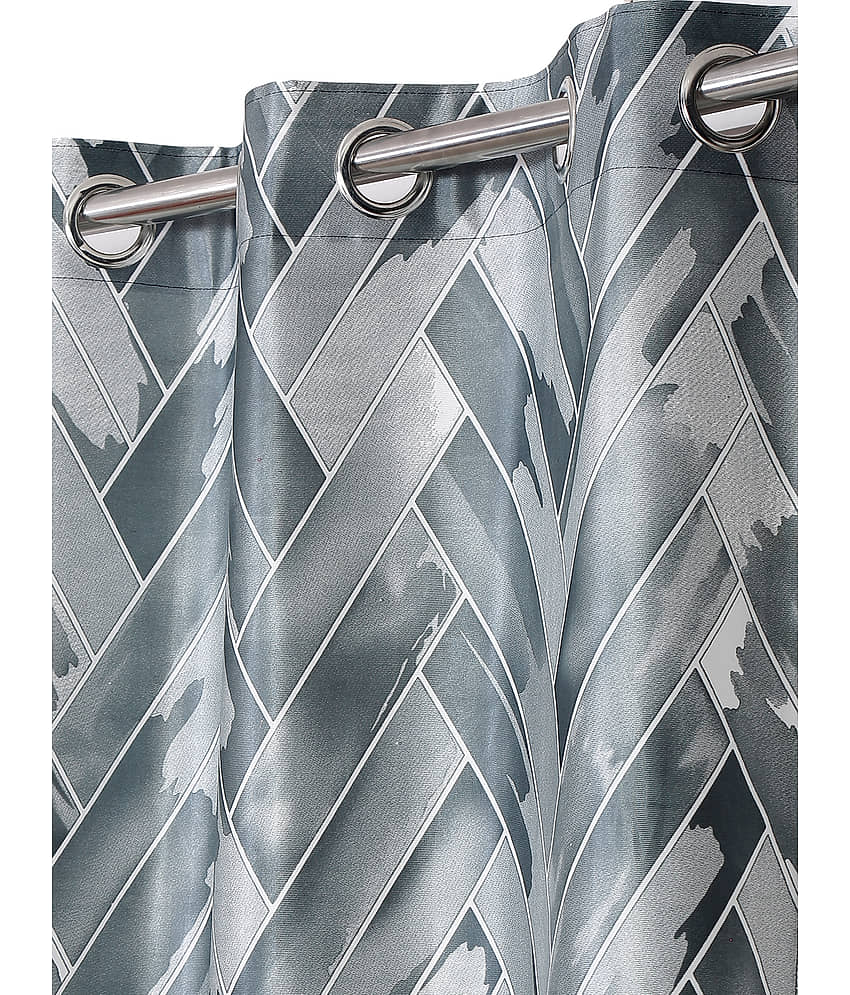 Home Sizzler Set of 2 Door Semi-Transparent Eyelet Polyester Blue Curtains ( 213 x 116 cm ) view 2