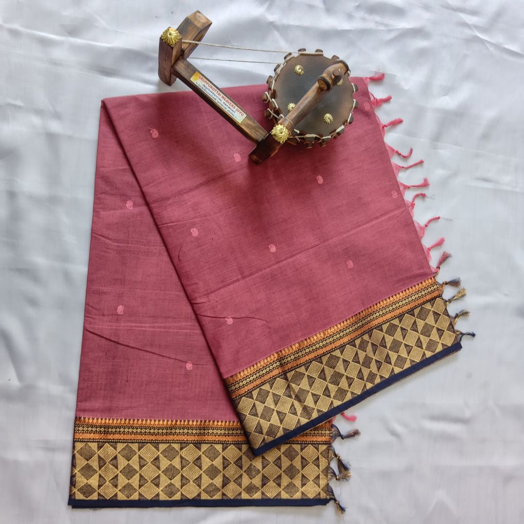 Pink color Pure Cotton Saree with Blouse view 2