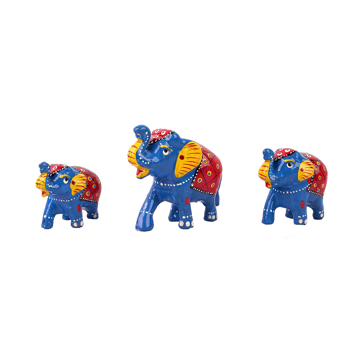 DreamKraft Handcrafted Showpiece Elephant (Set of 3,Blue/Red) view 2