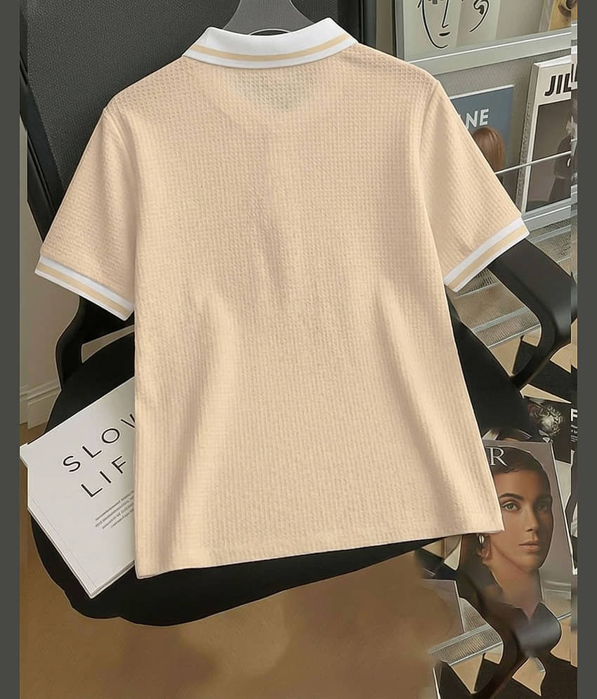 ENITOR Men Cotton Blend Regular Fit Solid Polo T Shirt ( Beige ) view 2