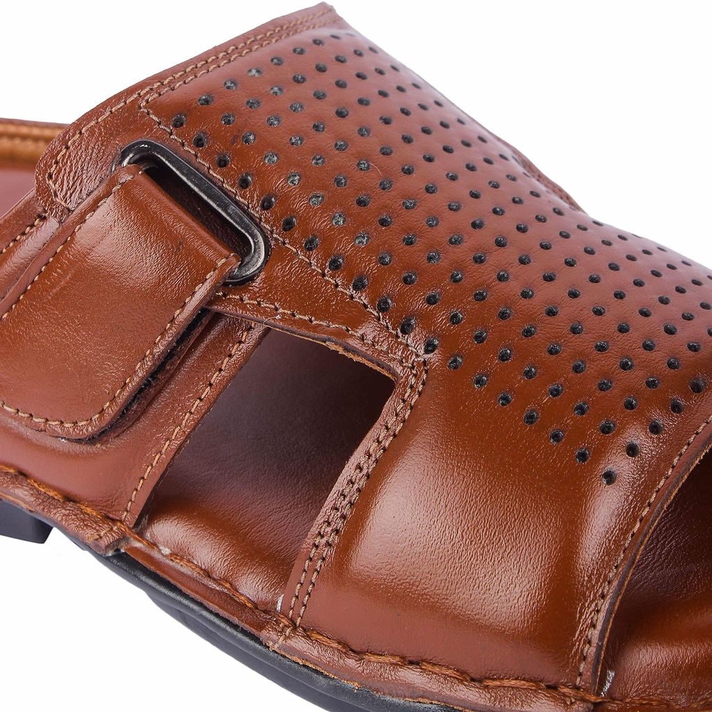FEATHER LEATHER Men's Genuine Leather Comfortable & Fashionable Flip Flops Slipper | Comfortable Casual Indoor / Outdoor / Footwear Slippers view 2