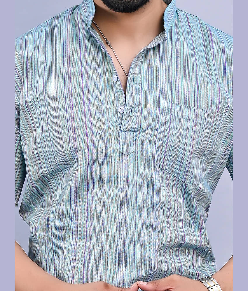 QuaClo - Blue Cotton Men's Regular Kurta ( Pack of 1 ) view 2