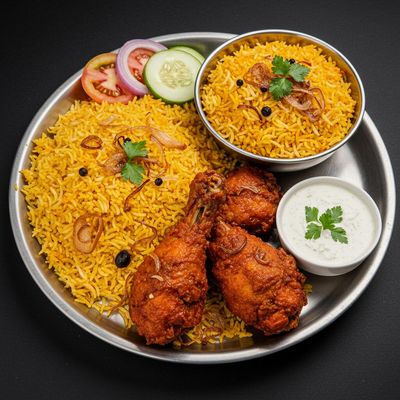 Hyderabadi Biriyani Rice With Chicken 65 (4 Pieces)