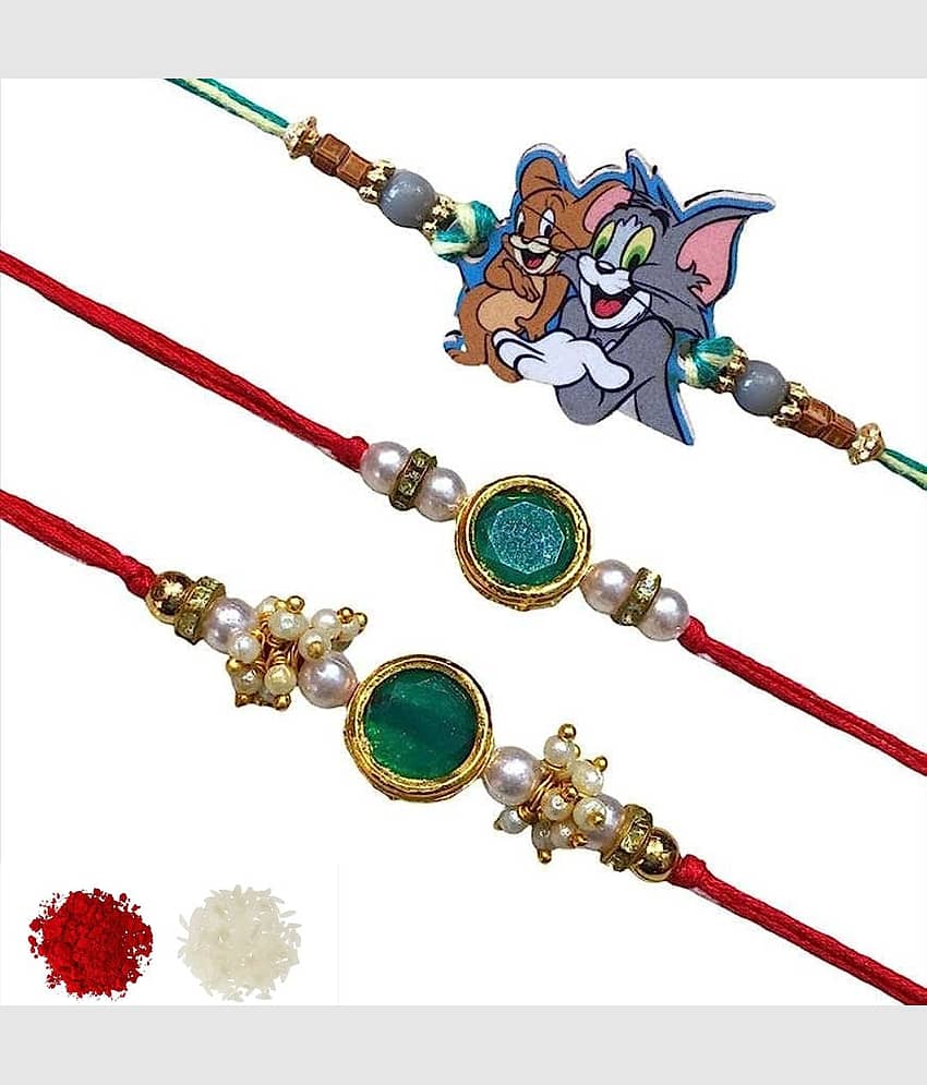 thrifkart Rakhi Hampers Multicolour KUNDAN BHAIYA BHABHI RAKHI WITH KIDS RAKHI view 2