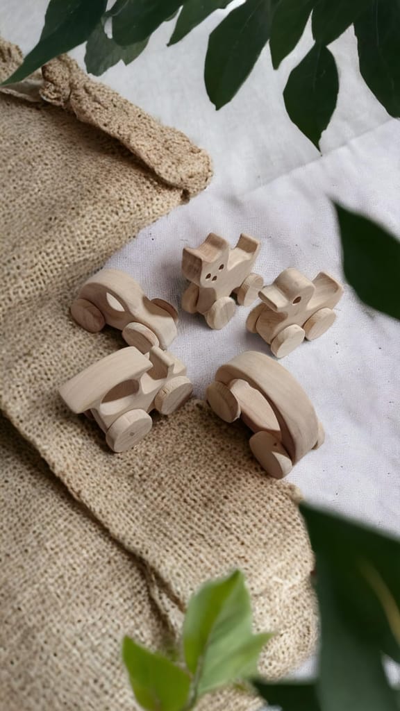 Beautiful Neem Wooden Wheel Toys - 5 Unique Shapes view 2
