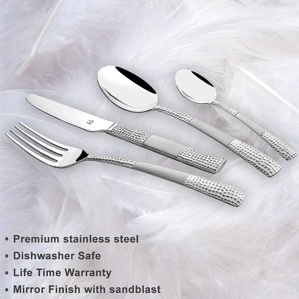 FnS Stainless Steel Zest Cutlery Set with Cutlery Stand, 24-Piece(6 Dinner Spoon. 6 Dinner Fork,6 Dessert Spoon and 6 Tea Spoon view 2