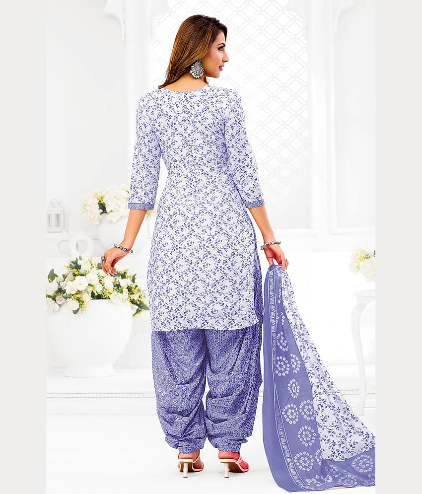 shree jeenmata collection Women Cotton Printed Straight Kurti With Patiala Salwar ( White ) view 2