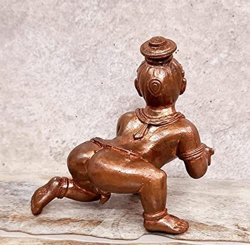 Searchers Paradise - Copper Idols ,4.1 inches, Copper Handmade Bal Krishna with Laddu 860 Grams, Patina Antique Finish, Pack of 1 Piece view 2