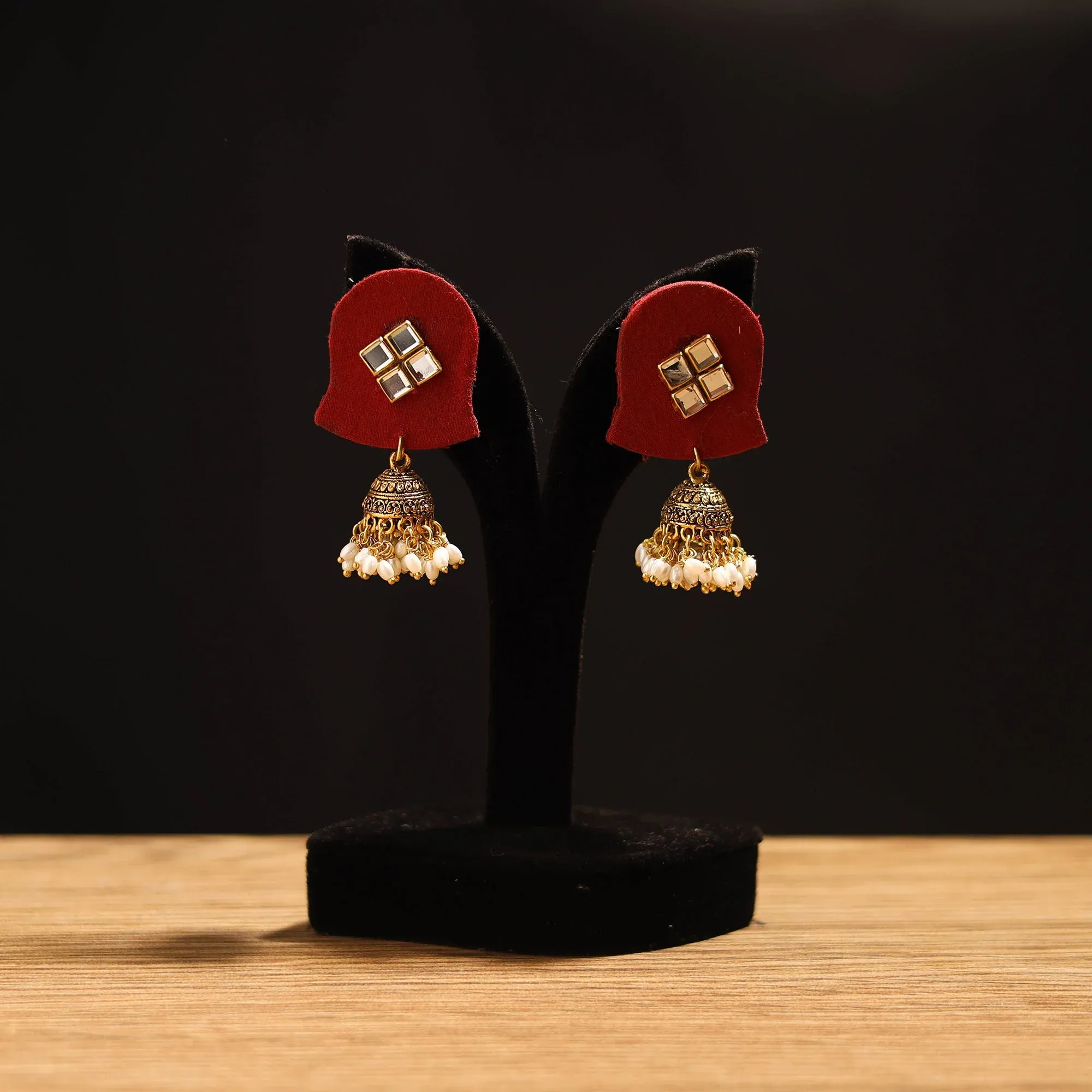 Red - Chanchal Stone Work Fabart GS Jhumka Earrings view 2