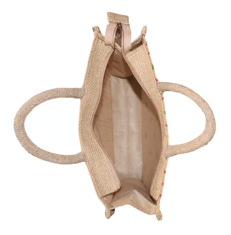 Stylish Jute Tote Bag with Geometric Pattern - Eco-Friendly & Durable view 2