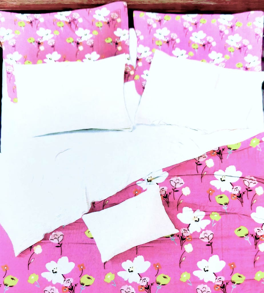 Omkar by R3 Inc. 250 TC Floral Print Heavy Double Bed Sheet with Pillow Cover -Set of 3 Pcs (Pink Floral) view 2