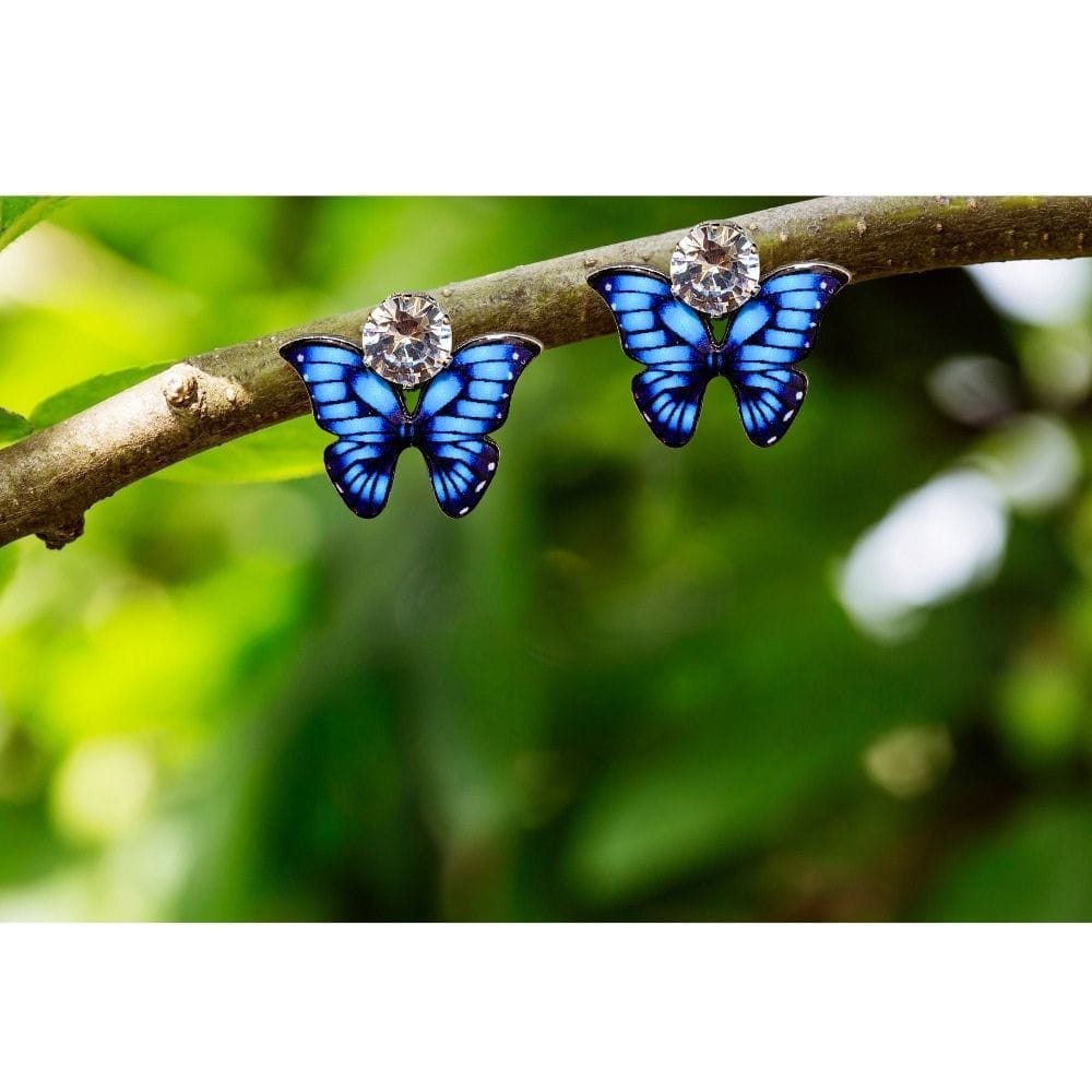 Jewelryklub Zircon Studded Multicolored Butterfly Design Stud Earrings For Girls & Women Design 5 view 2