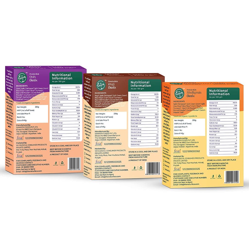 The Naturik Co Oats, Ragi and Multigrain Cheela Mix Combo, Snack for Kids and Family 250g each (Pack of 3), Ready to Cook Chilla/Dosa for Healthy Breakfast, 20% Protein, view 2