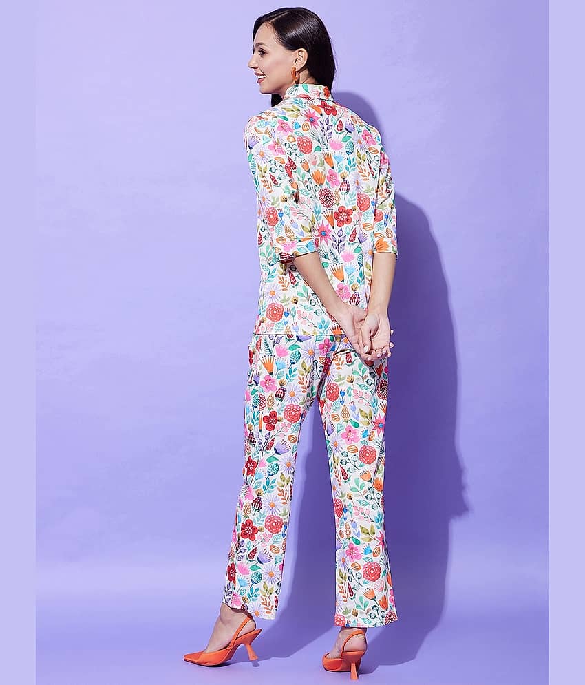 StyleStone Women Printed Shirt With Trousers Co-Ord Set ( Peach ) view 2