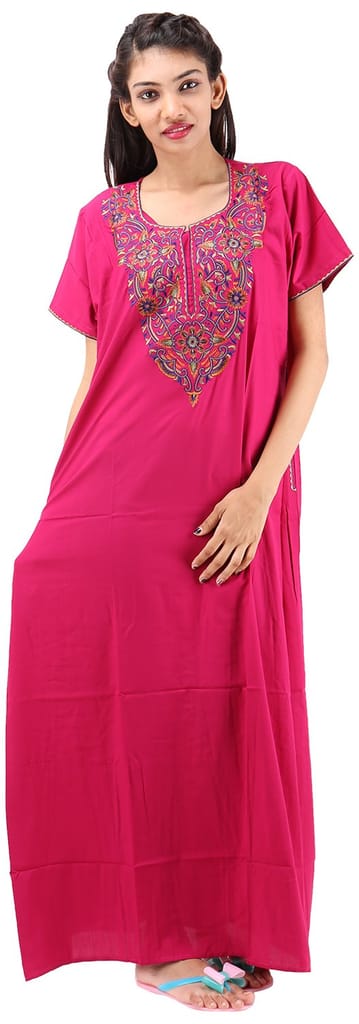 VALENCIA SLEEPWEAR Women's Cotton Solid Maxi Maxi/Sleepwear/Nighty (KNW-62_XL_Rani Pink _XL)