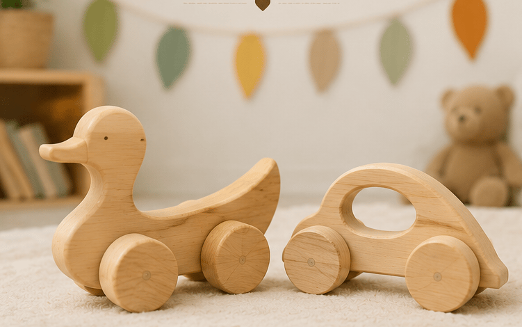Combo of Classic Wooden Duck and Car Toy - 2 Pieces view 2