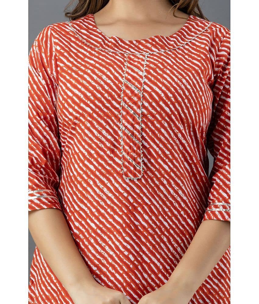 Lee Moda - Orange Cotton Women's Straight Kurti ( Pack of 1 ) view 2