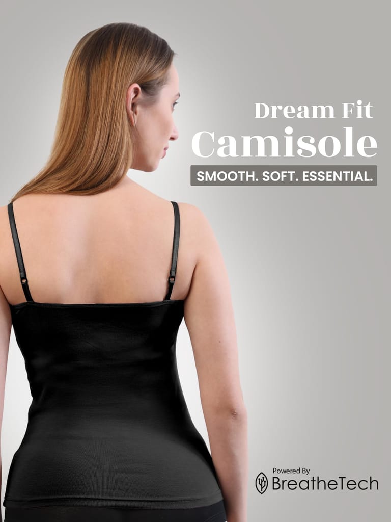 Freecultr Seamless Micromodal Camisole for Women with Adjustable Spaghetti Straps | Lightweight Layering Tank Top Casual Outfits & Sleepwear | Soft Breathable Stretch Fabric-Black view 2