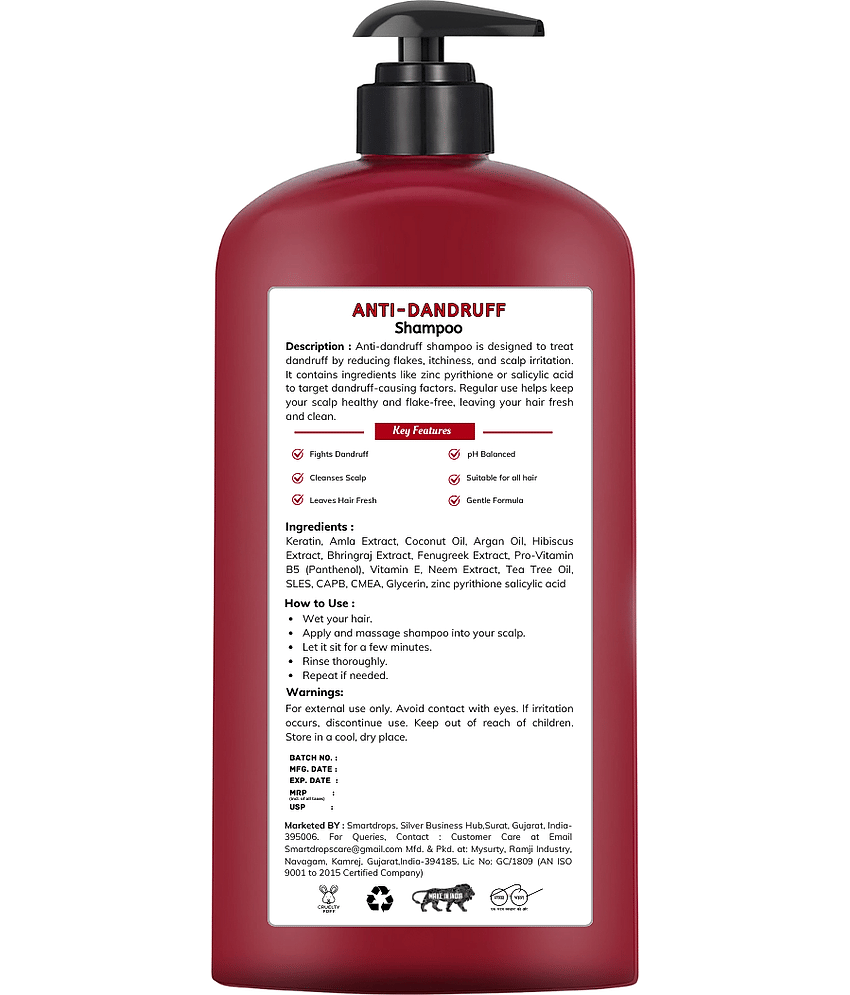 Smartdrops Anti Dandruff Shampoo 1ltr ( Pack of 1 ) view 2