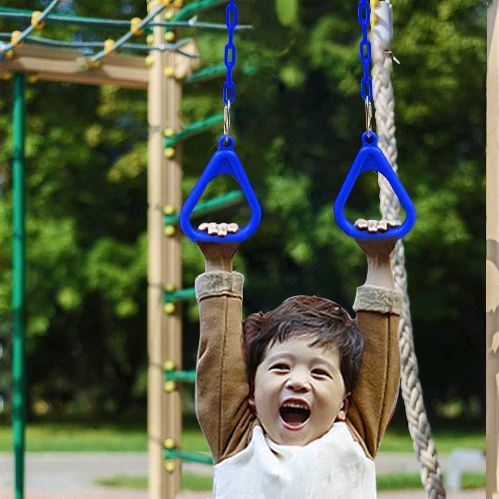 REZNOR Gym Trapeze Ring with Chain Set for Kids/Adults Sports Outdoor & Indoor Gym Swing, Green view 2