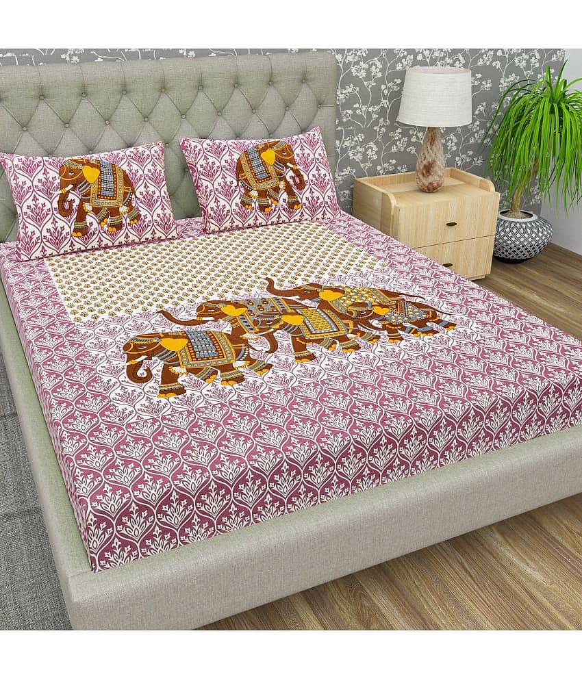 Cosito Cotton 1 Double Bedsheet with 2 Pillow Covers ( Pink )