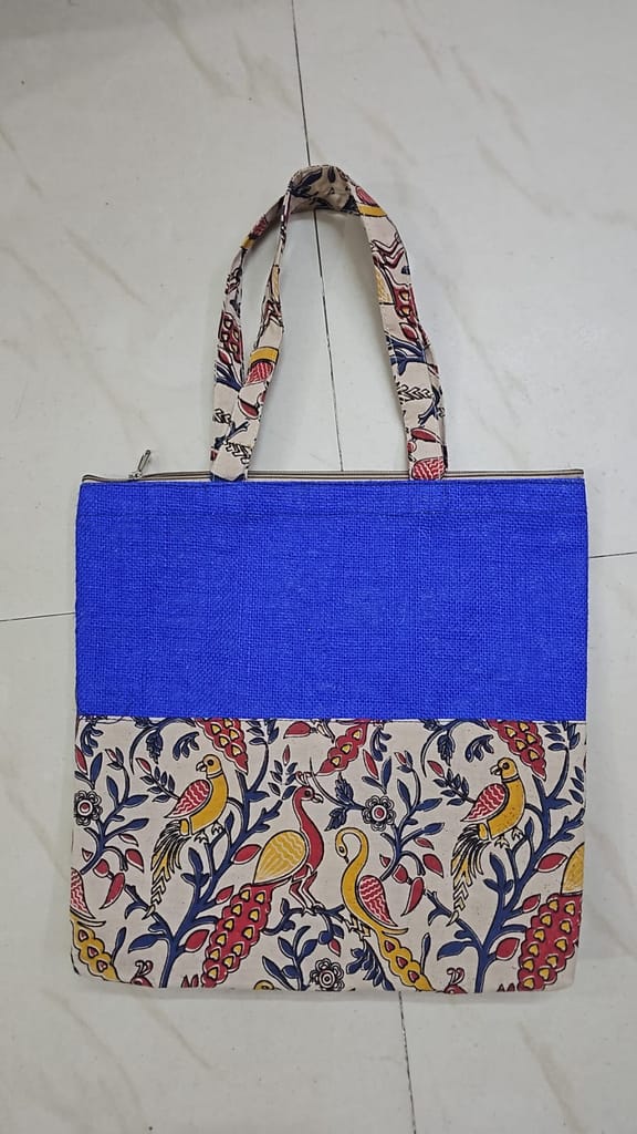Handmade Cotton Shopping Bag (Blue) view 2