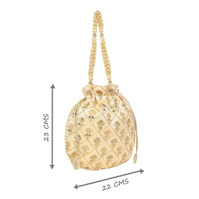 Buy Cream Potli Bag with Zardozi Embroidery Online at Best Price in India view 2