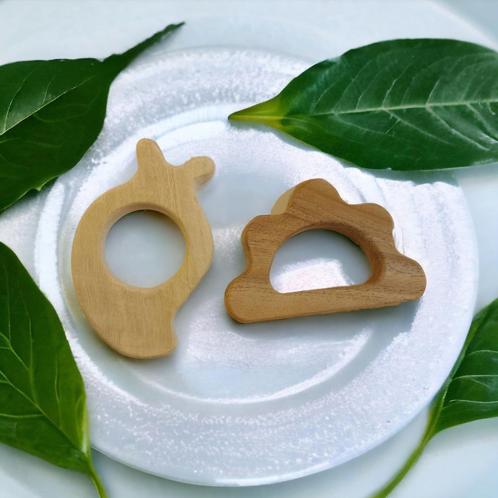Delicious Neem Wooden Teethers for Babies of 0-3 Years - Mango & Dumb Bell Shapes view 2