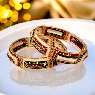 18k One Gram Gold Plated Traditional Designer Pack of 2 Bangle Set For Women view 2
