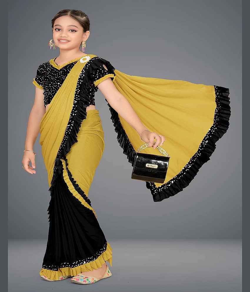 HARPITA Lycra Saree For Girls ( Mustard , Pack of 1 )