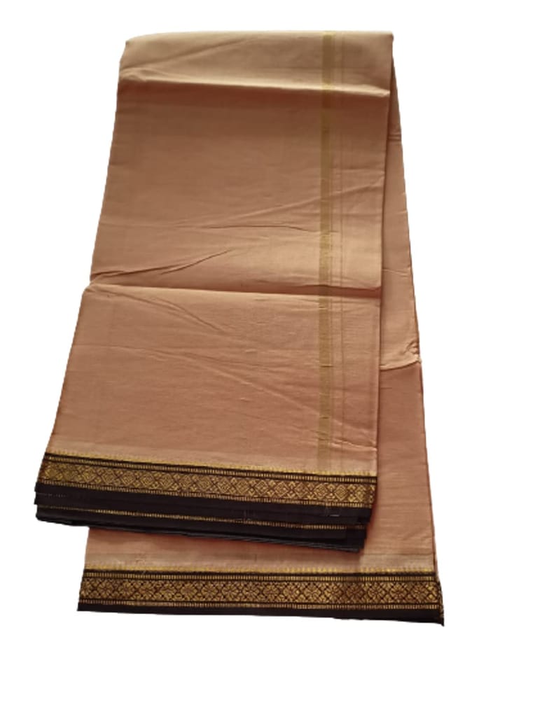 JINKA LAKSHMI COLLECTIONS 100% Pure Cotton Biege Color Dhoti With Zari 4 Meters Unstitched Pack of 1 (Multicolor-04) view 2