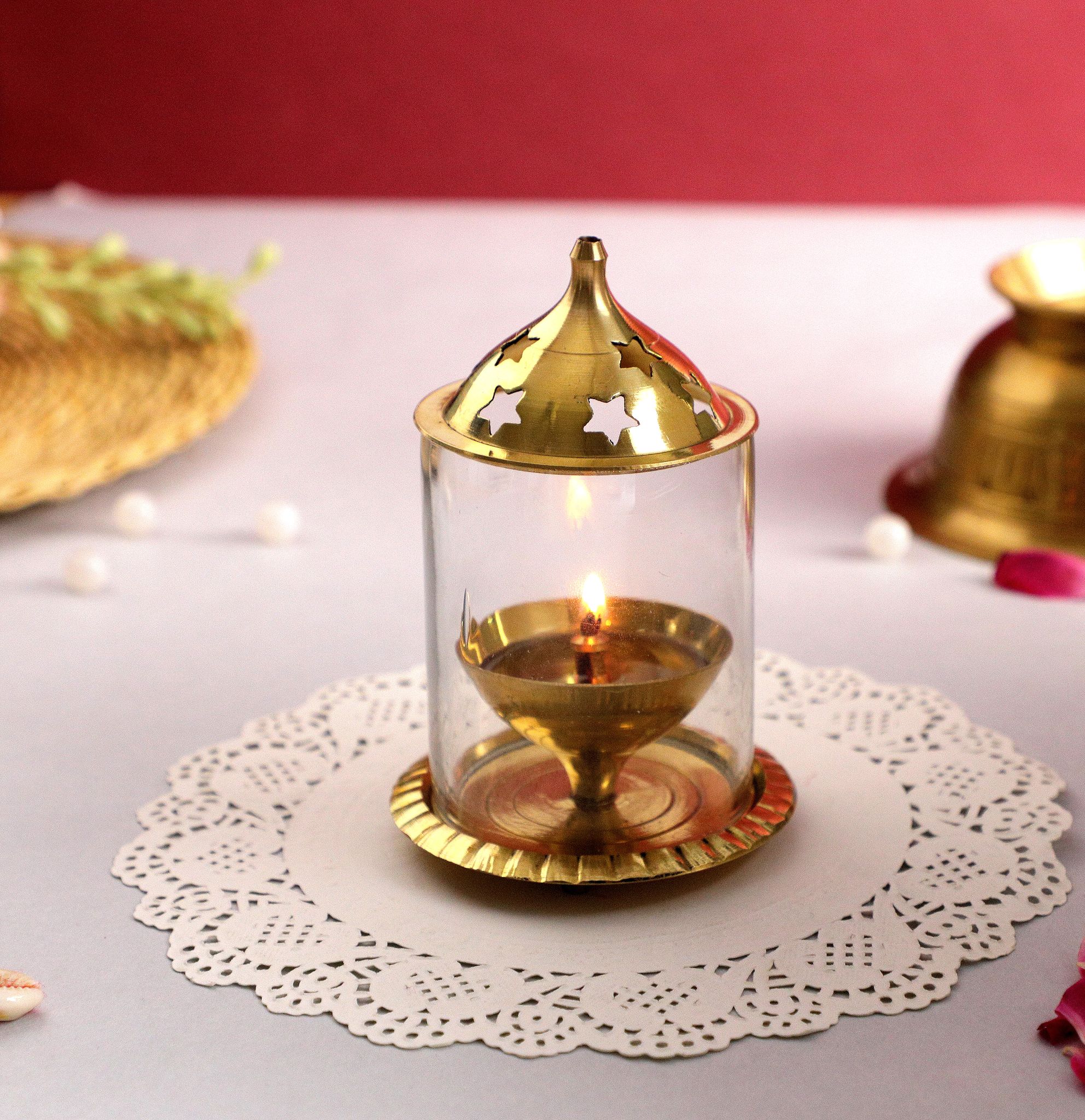 BulkySanta Brass Akhand Diya | Brass Akhand Jyot | Brass Diya with Cover (Large Size - 5" x 3" x 3") view 2