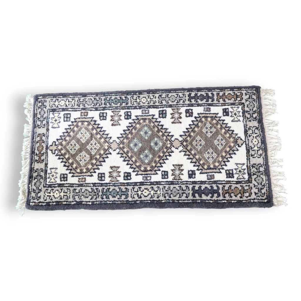 ELURU-Traditional Diamond Pattern Door Mat | Grey & Brown Ethnic Indoor Rug with Tassels | Soft Decorative Carpet for Home Entrance view 2