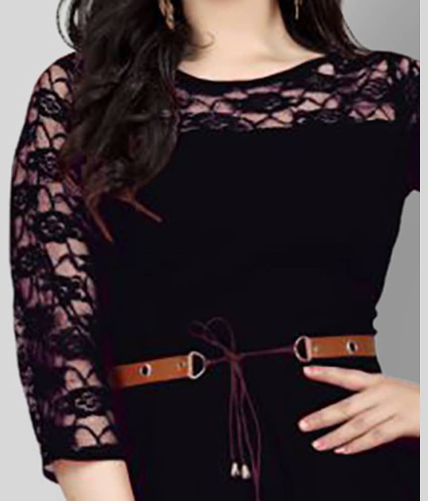 Dream Beauty Fashion Women Crepe Self Design A-line Dress ( Black ) view 2