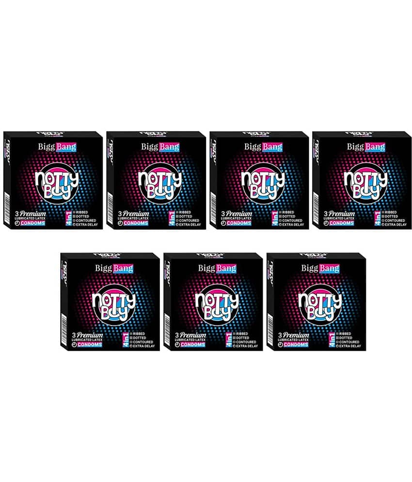 NottyBoy 4IN1 Dots Ribs Contour Extra Delay Condoms - Set of 7, 21 Pcs