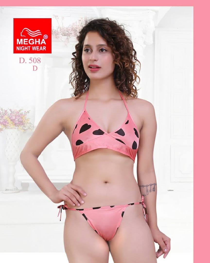 Satin Plain Printed Lingerie Set Bra Penty