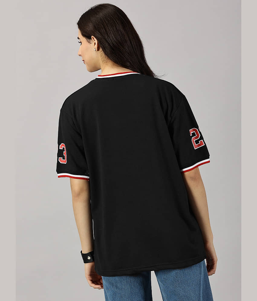 Diversify Women Cotton Printed Oversized Fit Round Neck T-Shirt ( Black ) view 2