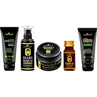 PARK DANIEL Mens Grooming and Beard Kit(Pack of 5 Items Charcoal Peel off mask, Scrub, Beard Serum, Wax and oil) (5 Items in the set) view 2