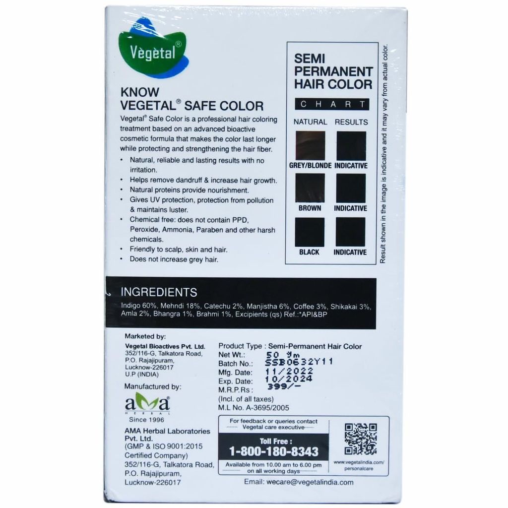 Vegetal Safe Color Hair Color, 50g - Soft Black view 2