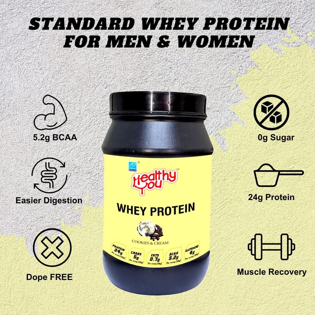 Healthy You Whey Protein | 23.76g Protein, BCAA 5.45g per 33g scoop| Improved Protein Utilisation| Sugar & Dope Free| Easy to Digest| Faster Recovery| Essential Amino Acids view 2