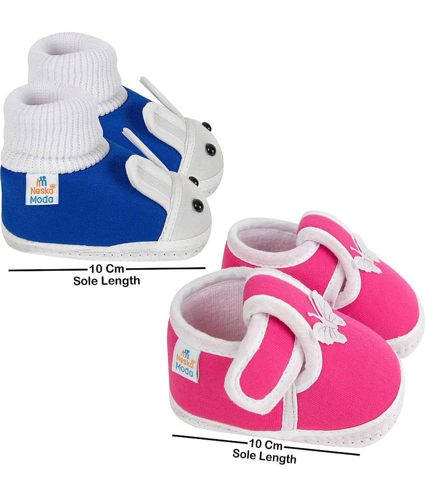 Neska Moda Set of 2 Pair Baby Boys & Baby Girls Cotton Booties For 0 to 6 Months (Blue,Pink) view 2
