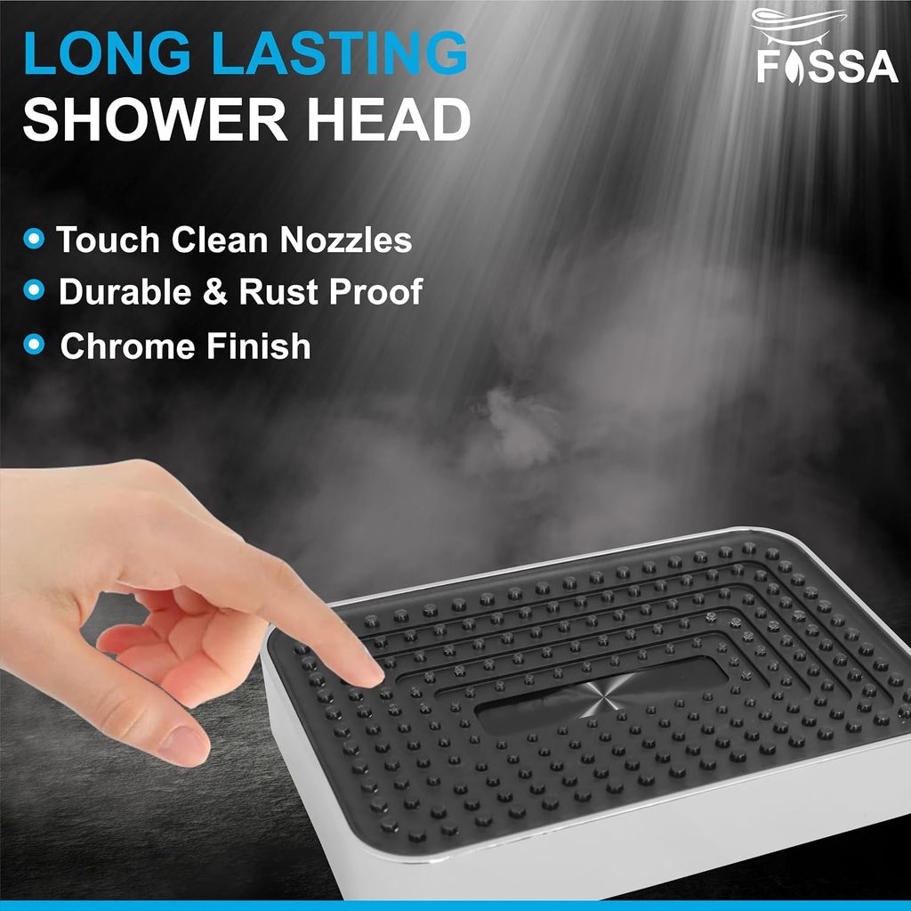 Fossa Rubbic 9x6 nch rectangular ABS overhead shower view 2