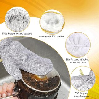 Dishwashing Gloves, Heat Insulation Waterproof Silver Wire Reusable Dish Cleaning Gloves for Living Room Housework House view 2