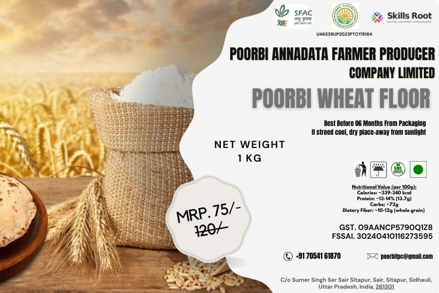 Poorbi Wheat Flour - 1KG Premium Quality Whole Wheat Atta for Soft Rotis view 2