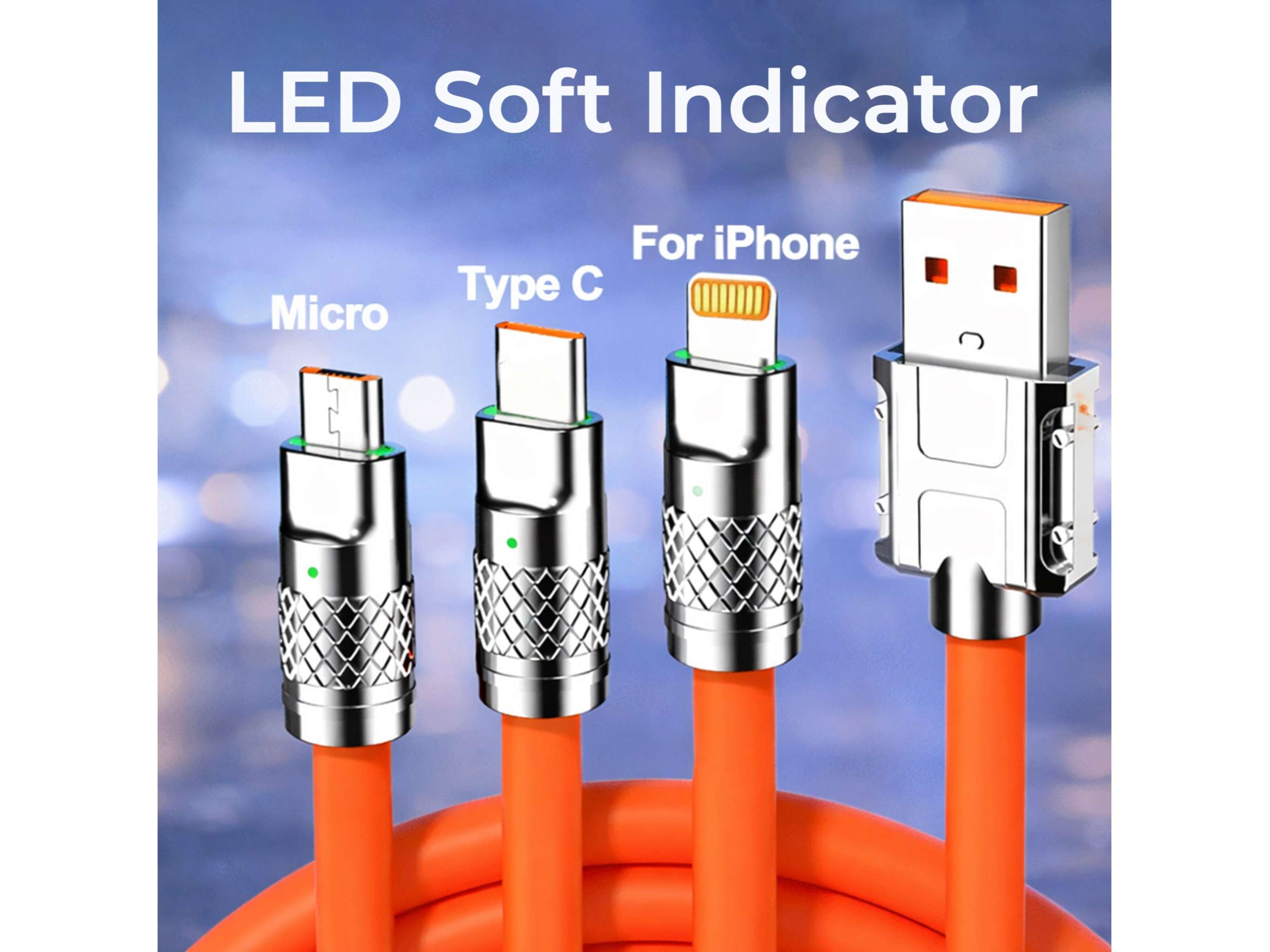 3-in-1 Fast Charging Retractable Data Cable (120W) 3 | USB Type-C | Lightning | Micro-USB | Universal Compatibility | AmpX | Assorted Colours - ZOM