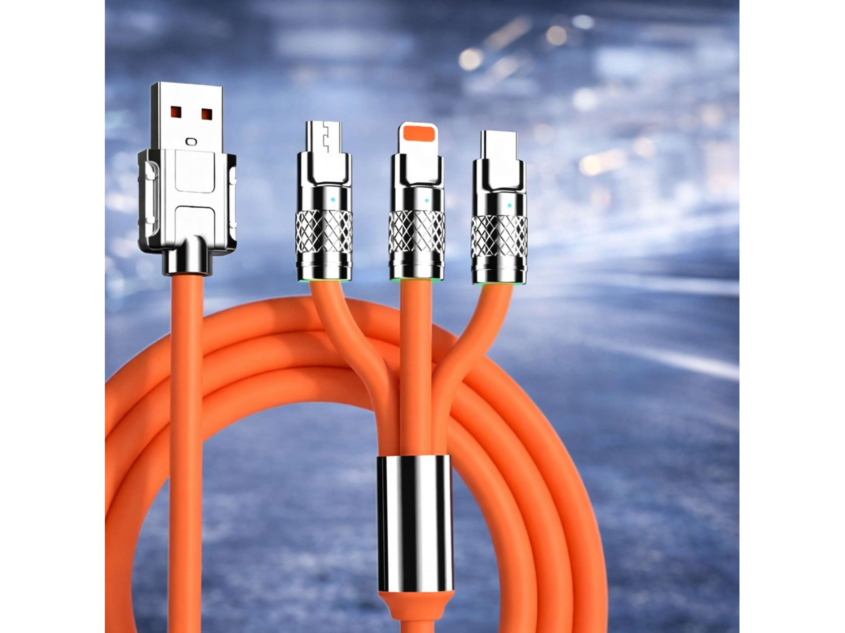 3-in-1 Fast Charging Retractable Data Cable (120W) 3 | USB Type-C | Lightning | Micro-USB | Universal Compatibility | AmpX | Assorted Colours - ZOM view 2