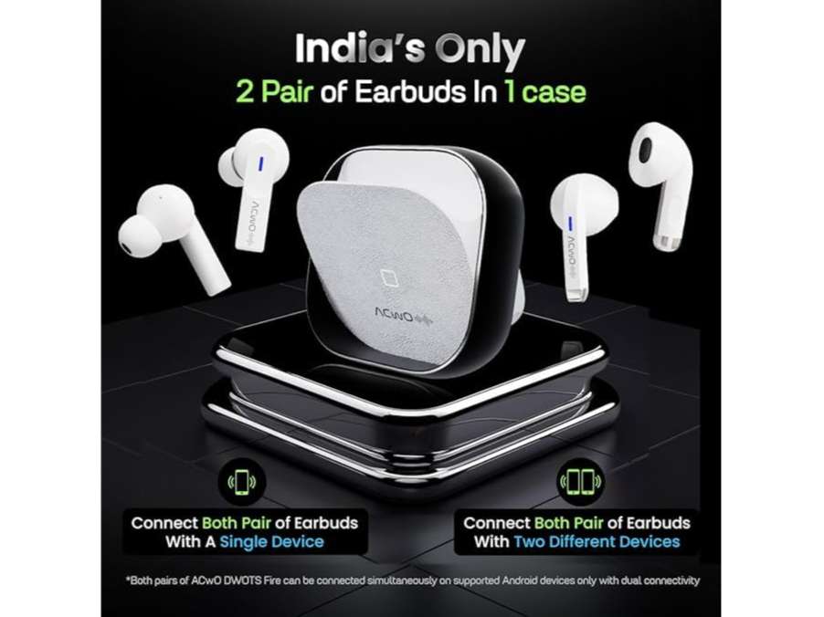ACwO DwOTS Fire Earbuds with 52Hrs Battery, ENC, 13mm Bass Drivers, Dual Pairing, Gaming Mode & Wireless Charging Support. - Black view 2