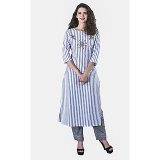 AAIVAN Straight Cotton Kurtis for Women (Gray)