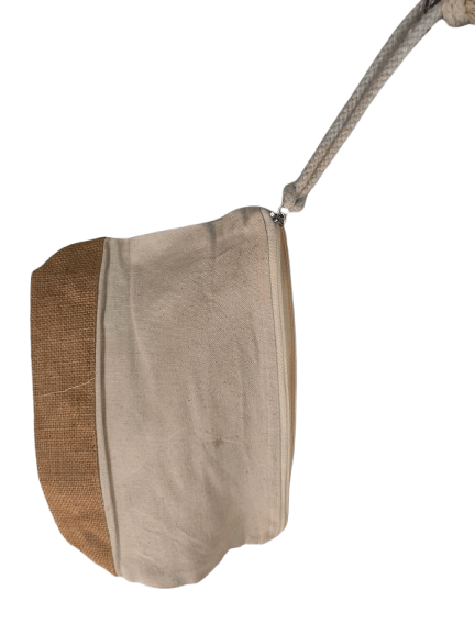 Jute and Canvas Cosmetic Bag with Zipper Closure view 2